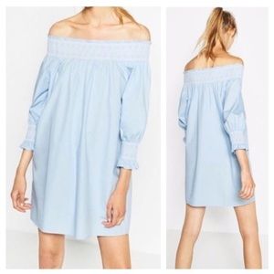 Zara Baby Blue Off-the-Shoulder Tunic Dress